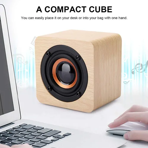 Miniatura 2 de Altavoz Bluetooth retro, altavoz portátil de madera amarillo alimentado por USB con sonido HD y graves ricos para computadora PC