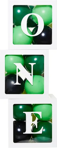 Miniatura 5 de Cajas de Globos de Primer Cumpleaños 'ONE' para 1 Año CON 24 Globos - Decoraciones de Primer Cumpleaños para Bebé Bloques de Cubo Transparente