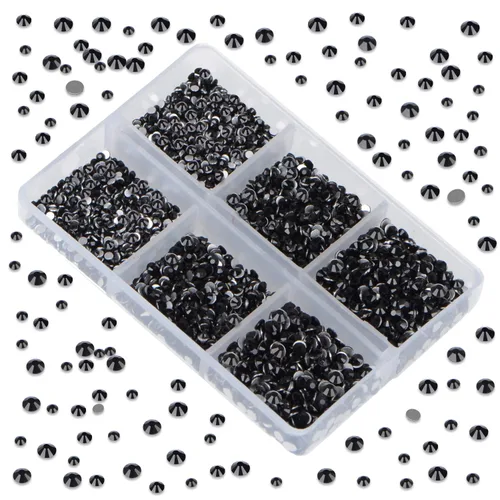 Miniatura 4 de LPBeads 6000 unidades de diamantes de imitación negros no termofijos, 6 tamaños, cristal redondo, con parte trasera plana, pinzas y bolígrafo