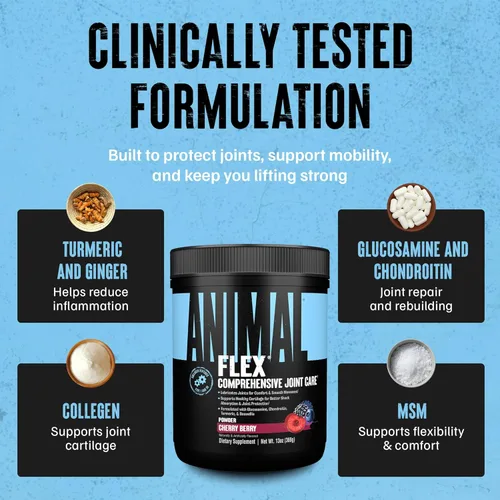 Miniatura 5 de Animal Flex Powder - Suplemento de apoyo articular para aliviar el dolor, reparar y restaurar músculos con cúrcuma, glucosamina, condroitina, MSM