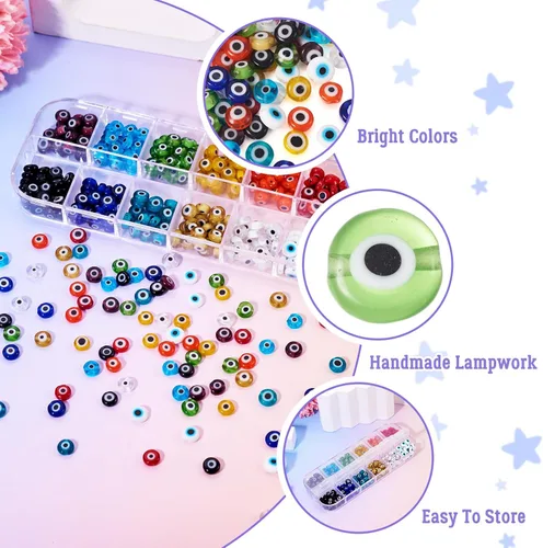 Miniatura 5 de Cheriswelry 420 unidades/caja de 0.236 in surtidas cuentas de cristal de ojo malvado multicolor, planas, redondas, monstruo, disco de ojo