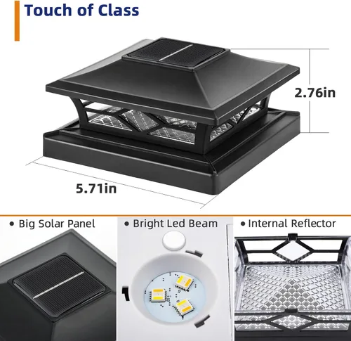 Miniatura 3 de APONUO Luces solares para tapa de poste con 8 colores RGB y flujo multicolor, lente transparente ultra brillante, impermeable IP65 para postes