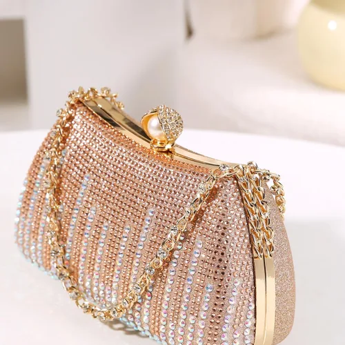 Miniatura 2 de Dreubea Bolso de noche con diamantes de imitación para mujer con cadena brillante