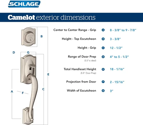 Miniatura 3 de Schlage F60 V CAM 716 ACC - Juego de manijas para puerta de entrada con manija Accent, diseño Camelot, cerradura de entrada con llave de lado único