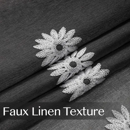 Miniatura 5 de WUBODTI Black Ombre Sheer Curtains 84 Inch Length 2 Panels - Gradient Grey White to Black Semi Sheer Curtains with Embroidery, Light Filtering