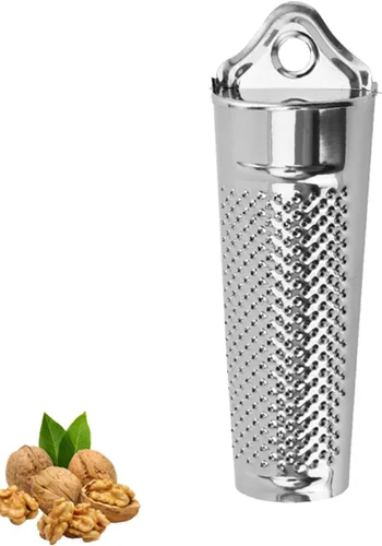 Rallador de nuez moscada de acero inoxidable, molinillo de nuez moscada de mano con recipiente para cocina, queso duro, frutas cítricas, ajo, nuez