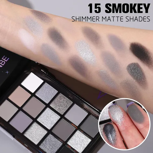 Miniatura 3 de UCANBE Paleta de sombra de ojos ahumada en negro, 15 colores de sombras de ojos oscuras brillantes mate metálicas, kit de sombras de ojos altamente