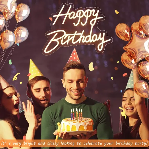 Miniatura 7 de Letrero de neón de feliz cumpleaños con regulador, letrero luminoso de feliz cumpleaños, letrero de neón para telón de fondo, letrero de neón LED