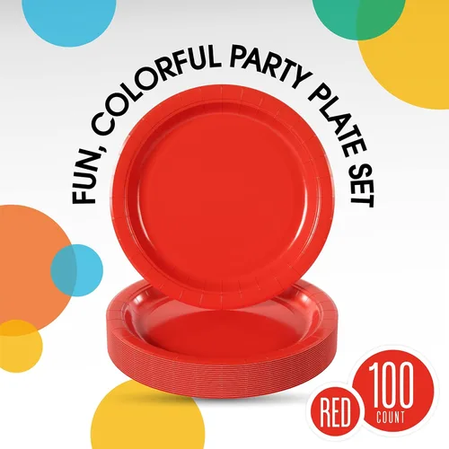 Miniatura 2 de Exquisite Party Solids - Platos desechables de papel rojo de 7 pulgadas, platos desechables rojos para fiestas, 100 unidades, 350 GSM, suministros