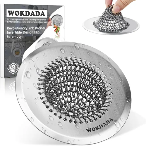 Miniatura 10 de Wokdada Revolucionario colador de drenaje para fregadero de cocina y tapón de fregadero/malla de cadena reversible patentada, limpieza sin esfuerzo