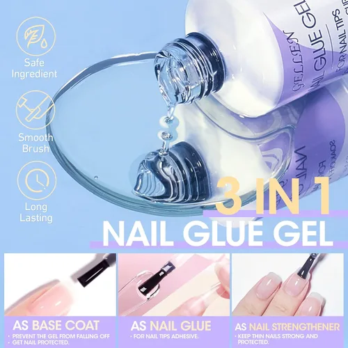 Miniatura 5 de Gellen kit de extensión de uñas en gel, kit de uñas en gel con 240 puntas de almendra, pegamento UV 3 en 1 para puntas de uñas, dehidratador