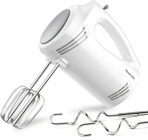 Miniatura 7 de Hand Mixer 350 Watt, 5 Speeds, Stainless Steel Whisk & Dough Hook (Dishwasher Safe), Ergonomic Handle, Long Cable, BPA Free - White KS1