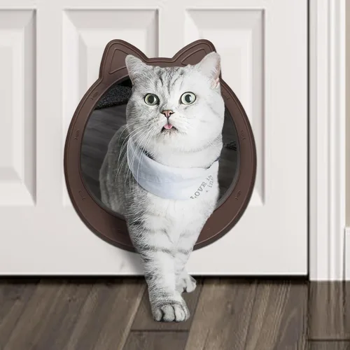 Miniatura 11 de Puerta interior grande para gatos, puerta de gato sin solapa para puerta interior, puerta de mascotas para gatos, fácil instalación, sin Gris