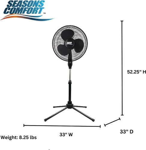Miniatura 5 de Seasons Comfort Ventilador de pedestal oscilante de 18 pulgadas, 3 velocidades, altura ajustable, botones, silencioso, ventilador de refrigeración