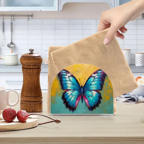 Miniatura 6 de Napkin Holder Butterfly Painting Napkin Holders for Tables, Clear Acrylic Napkin Holders Cocktail Napkin Holder for Kitchen Restaurant Bar Home Decor