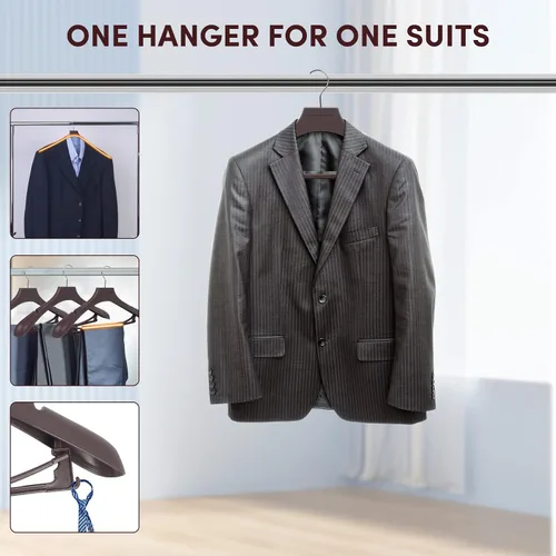 Miniatura 5 de DEDU - Perchas para trajes de hombre, paquete de 20, perchas para abrigos marrones extra anchas antideslizantes con ancho de 17.7", plástico grueso