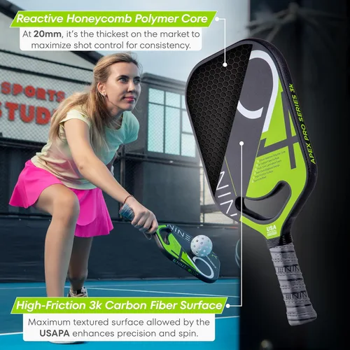 Miniatura 3 de Apex Pro Series - Paleta de pickleball de fibra de carbono 3k, aprobada por USAPA, superficie de alto giro, control definitivo, núcleo