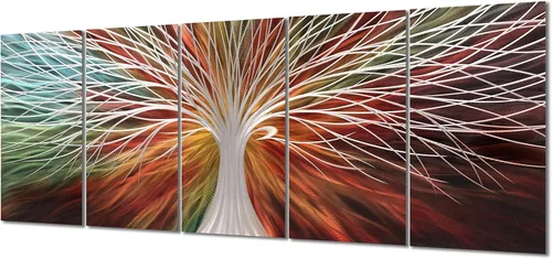 Yihui Arts Arte abstracto de metal para pared, árbol de la vida, hecho a mano, 5 piezas, paneles grandes, grandes, únicos, de aluminio 3D, moderno,