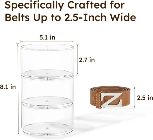 Miniatura 3 de FEMELI Organizador de cinturón, soporte de almacenamiento de cinturón acrílico para armario y cajón, vitrina apilable de 3 capas para cinturones