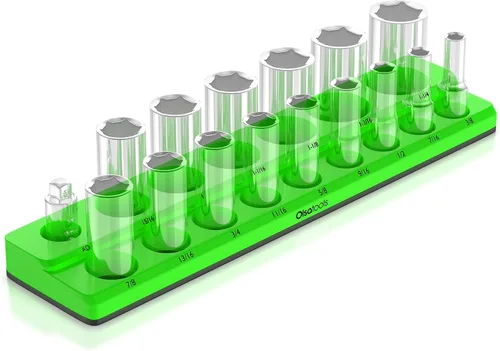 Miniatura 12 de Olsa Tools Portadados magnético, para dados métricos con cuadros de mando de 1/2 pulgada, color rojo, caben 19 dados, organizador de herramientas