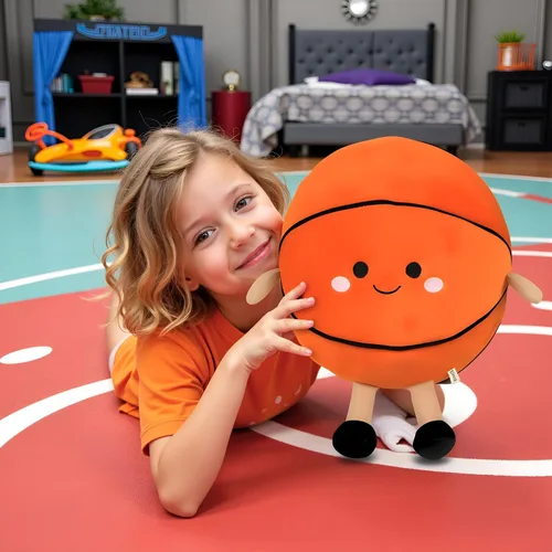 Miniatura 2 de Ryttir Almohada creativa de baloncesto de simulación 3D grande de 11 pulgadas, almohada mullida para autos, cojines de baloncesto para propietarios