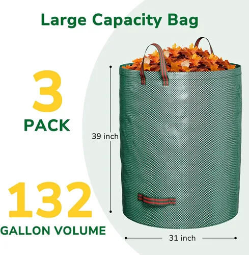 Miniatura 2 de GreatBuddy Bolsa de basura reutilizable de 132 galones, resistente, verticales con 4 asas reforzadas para hojas de jardín y recolección de residuos