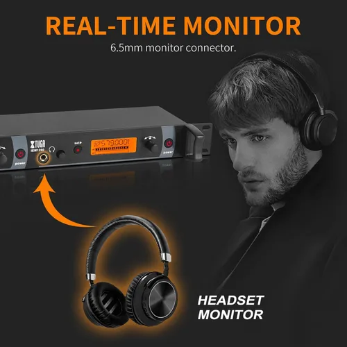 Miniatura 6 de XTUGA IEM1200 UHF Mono Wireless in Ear Monitor System 2 Channel 5 Bodypacks Monitoreo con auriculares, 40 frecuencias, montaje en rack