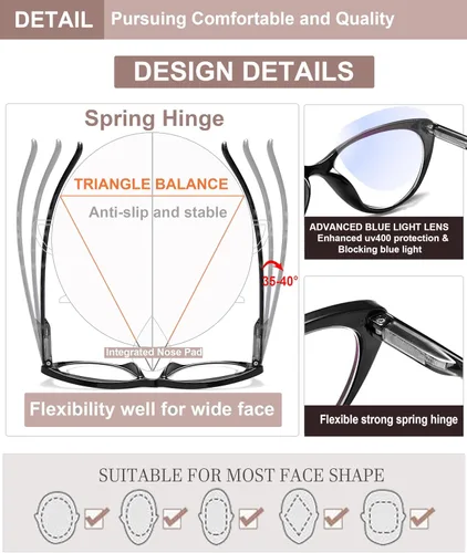 Miniatura 5 de EYEURL Paquete de 4 lentes de lectura para mujer, ojo de gato, bloqueo de luz azul, lectura de moda con bisagra de resorte, anteojos de lectura 4