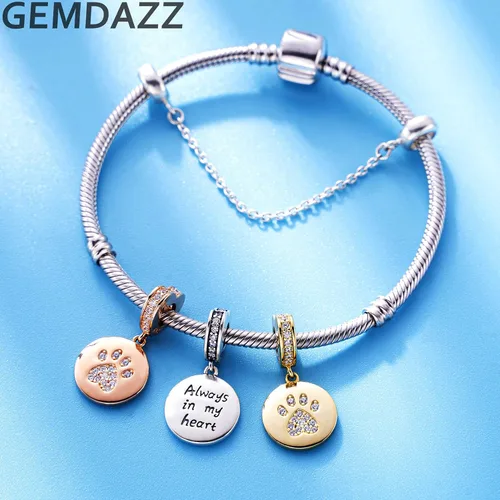 Miniatura 4 de GEMDAZZ Dijes brillantes con estampado de pata de cachorro en plata de ley 925, cuentas redondas de circonita cúbica para pavé para perros