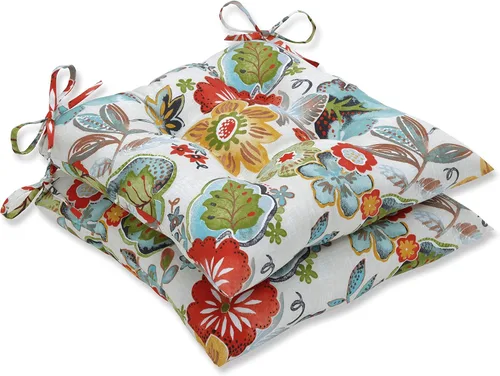 Miniatura 8 de Pillow Perfect Cojín para silla de mimbre copetudo para interiores y exteriores con lazos, 2 unidades, 18.5 x 19 pulgadas, juego de pompones