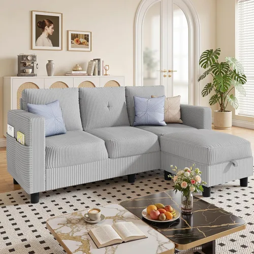 Miniatura 12 de JAMFLY Sofá modular para sala de estar, sofá reversible de 3 plazas con otomana convertible, sofás modernos en forma de L para apartamentos