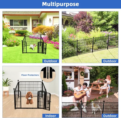 Miniatura 5 de ADAVIN Cercas y Bordes de Jardín de 32 Pulgadas (Alto), 1 Puerta + 3 Paneles Cerca para Perros Exterior para Patio, Cerca Barrera de Metal de Hierro
