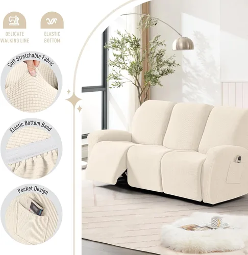 Miniatura 3 de TAOCOCO Fundas para sofá reclinable, 8 piezas, fundas elásticas para sofá grande de 3 asientos, fundas reclinables, protector de muebles