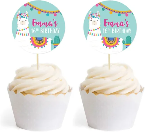 Miniatura 10 de Andaz Press Fiesta de cumpleaños de llama y cactus, banderín colgante personalizado con cuerda, cumpleaños número 16 de Emma, 5 pies, 1 juego