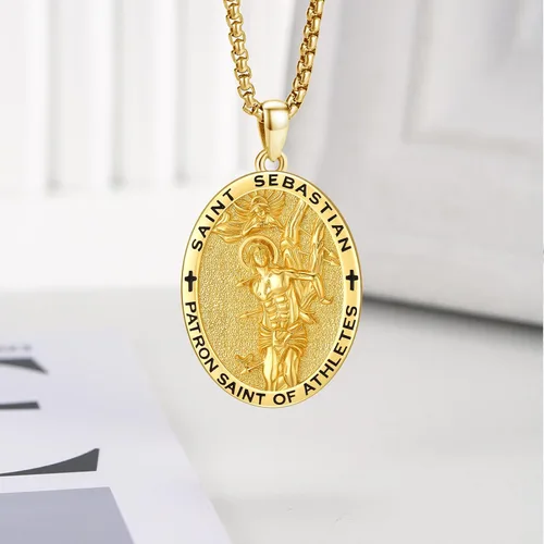 Miniatura 233 de Collar con colgante de plata de ley 925 con medalla de San Patrón, joyería religiosa para hombres y mujeres, con cadena de acero inoxidable 316L