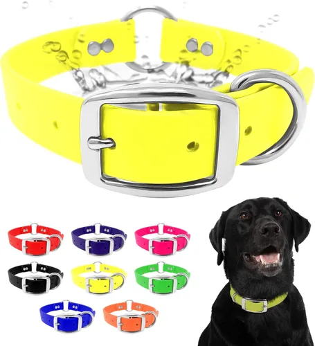 Collar impermeable para perro con anillo central resistente | Collar para perros pequeños, medianos, grandes o XL, Amarillo