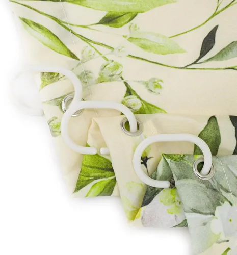 Miniatura 3 de EOBTAIN Cortina de ducha de hojas de eucalipto verde para baño, cortina de ducha con hojas de plantas naturales en beige con 10 ganchos, juego