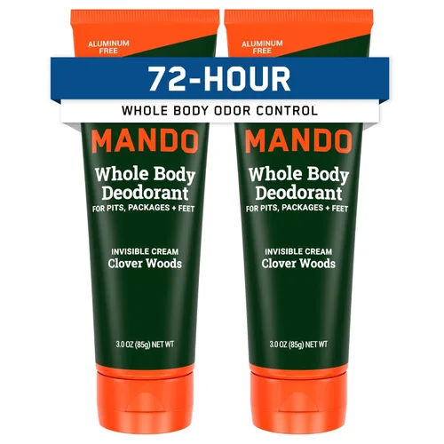 Miniatura 11 de Mando Desodorante para todo el cuerpo para hombres, crema invisible, control de olores de 72 horas, sin aluminio, sin bicarbonato de sodio, seguro