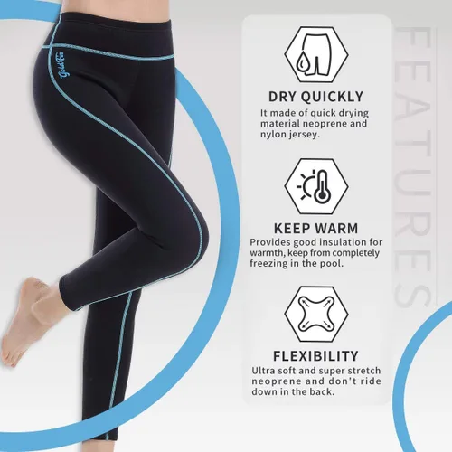 Miniatura 3 de GoldFin pantalones de traje de neopreno para mujer, 2 mm de neopreno, pantalones para mantenerse caliente para aeróbicos acuáticos, buceo, surf