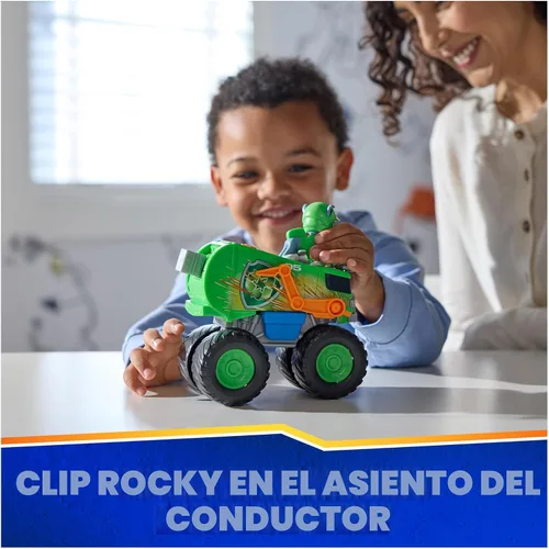 Miniatura 7 de PAW Patrol: Camión de reciclaje de Rescue Wheels de Rocky, camión de juguete con lanzador de proyectiles y figura de acción coleccionable, juguetes