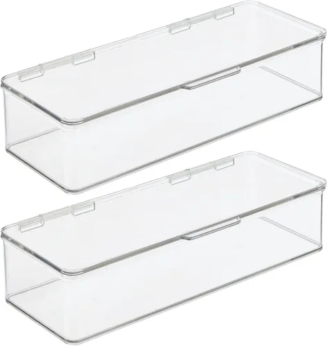 Miniatura 9 de mDesign - Caja organizadora apilable de plástico para encimera de baño, 2