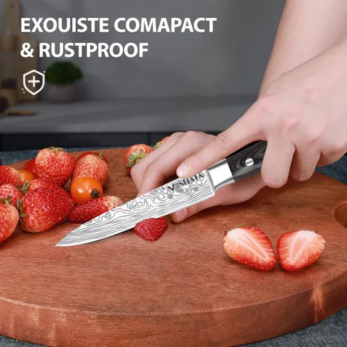 Miniatura 5 de MOSFiATA Juego de Cuchillos de Chef Profesional con Acero Inoxidable Alemán de Alto Carbono Juego de Cuchillos de Cocina de 3 Piezas con Protector