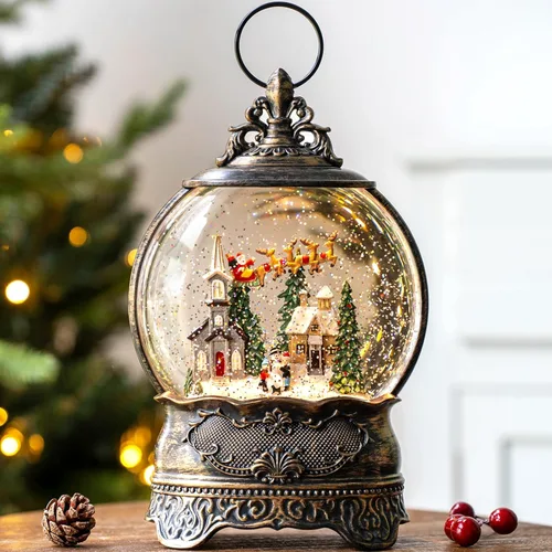Miniatura 18 de Linterna de globo de nieve de Navidad, muñeco de nieve musical, árbol de Navidad, globo de nieve iluminado con temporizador USB/batería operada