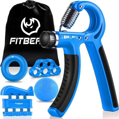 FitBeast - Kit para fortalecer mano y dedos (5 accesorios), fortalece potencia de la mano y dedos y agarre, también fortalece la muñeca Azul claro