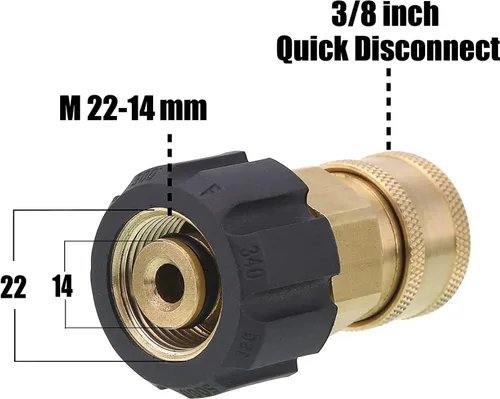 Miniatura 2 de Tool Daily Enchufe de conexión rápida para pistola de lavado a presión y manguera, enchufe de 3/8 pulgadas a M22 0.551 in métrico, 5000 PSI