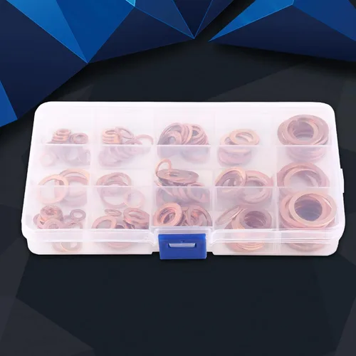 Miniatura 2 de 150 Pcs Metric Copper Flat Washer Combination Set, Copper Washer Combination, for Multiple Applications and Safety Seng, 15 Sizes (with Box)