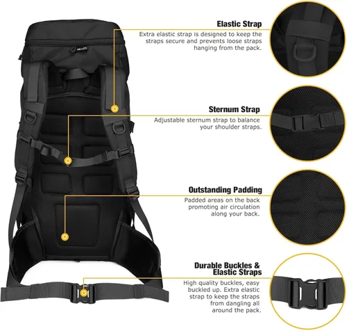 Miniatura 6 de Mardingtop Mochila de senderismo de 50 litros, mochila de mochilero con cubierta de lluvia para senderismo, mochilero, rucking, camping