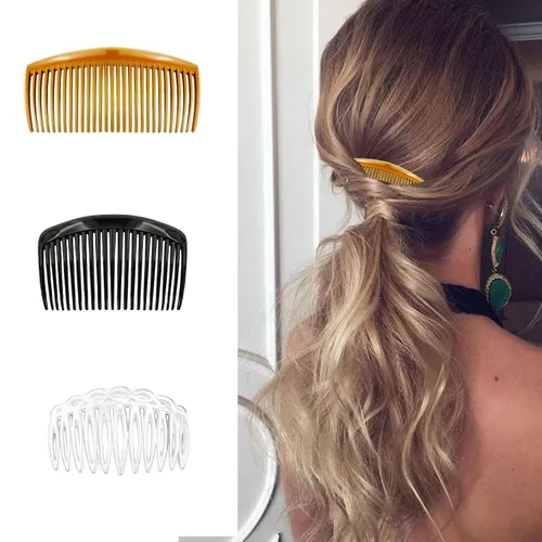 Miniatura 3 de Juego de 9 peines laterales de plástico para el cabello con 11/23/29 dientes, peine giratorio francés, accesorios para el cabello de estilo simple