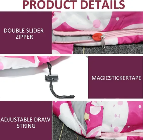 Miniatura 3 de Sacos de dormir para niños - Sacos de dormir para acampar con bolsa de transporte - Saco de dormir compacto para senderismo, mochilero para 3 Rosa