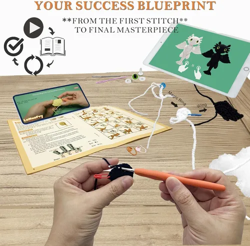 Miniatura 4 de LuNuaFvy Kit de ganchillo para principiantes, adultos/adolescentes/niños mayores de 9 años - Juego de dragón Amigurumi Animal con video de 4 horas